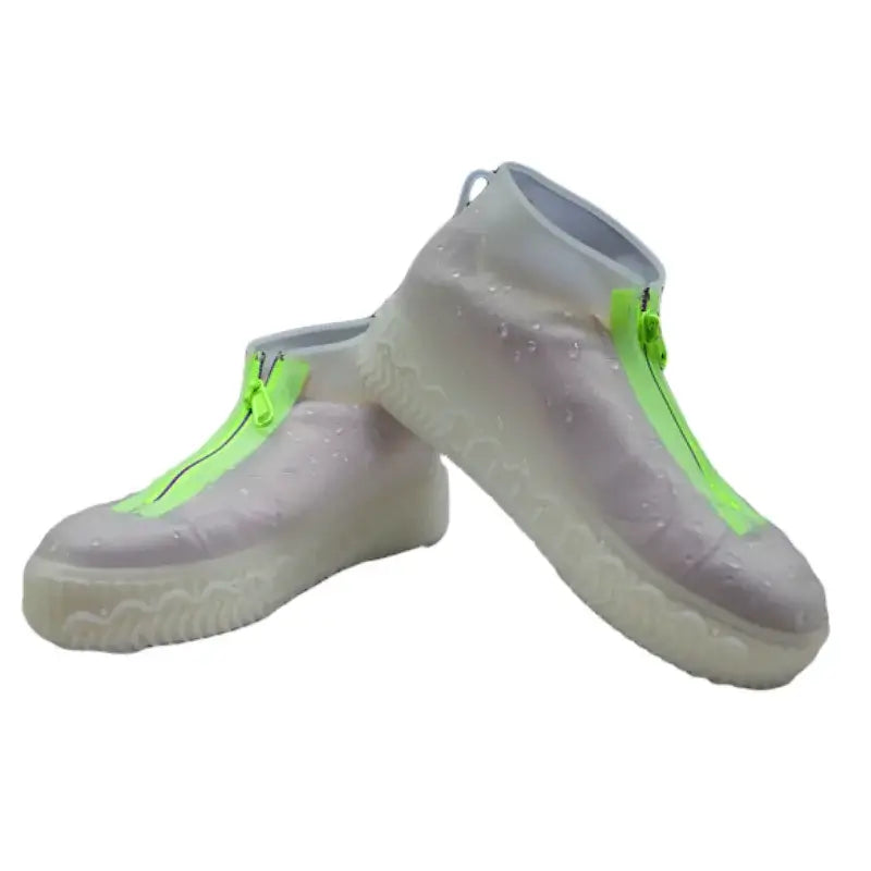 Waterproof silicone zippered shoe covers with non-slip grip, perfect for rainy days and protecting shoes from wet conditions.