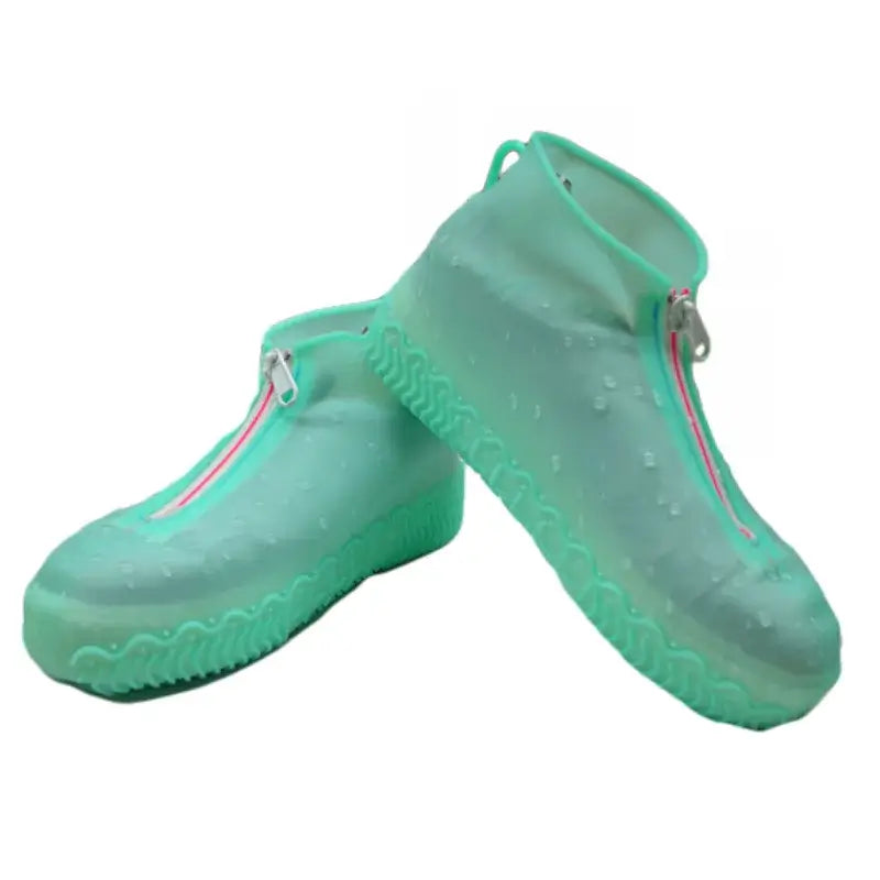 SPORTUTTI™ Waterproof Silicone Zippered Shoe Covers in mint green, designed for rain protection and non-slip grip.